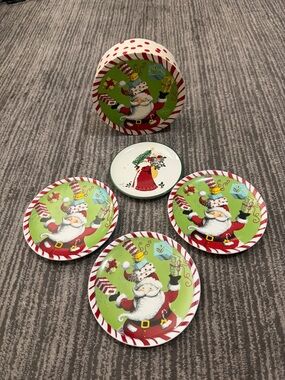 Festive Santa Holiday Coasters - Green and Red (Set of 4)